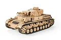 A 1/16 scale Heng Long German Panzer IV RC tank in tan desert camouflage, featuring black tracks, a turret, and German military markings.