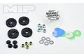 MIP Bypass1 Hi-Flow shock piston kit including four black pistons, nuts, washers, and various coloured valve discs in a small container.