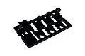 A black plastic sprue containing seven miniature gauge or meter parts for 1/10 scale RC car interior detailing by Pandora RC.