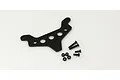 Kyosho carbon fibre rear shock tower with included black screws and nuts on a white background.