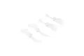 Four transparent two-blade propellers for RC drones arranged in a diagonal line on a white background.