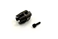 A Kyosho rear centre driveshaft cup and a small grub screw on a white background.