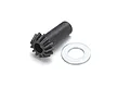 A Kyosho 13T drive bevel gear and a flat metal washer isolated on a white background.