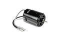 ARRMA MEGA 665 brushed RC motor with black cylindrical housing, metal shaft, and two wires with bullet connectors.