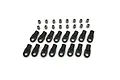 A set of 16 black plastic RC rod ends and 16 stainless steel pivot balls arranged on a white background.