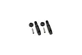 Two black portal wheel axle shafts, two black wheel nuts, and two small metal pins arranged on a white background.