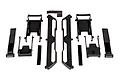 Team Associated battery tray set including black plastic tray components, side rails, and hook-and-loop battery straps.