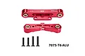 Two red anodized aluminium rear lower suspension mounts from GPM Racing with four black countersunk screws on a white background.