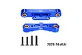 Two blue anodized aluminium RC suspension mounts labeled RR and RF with four black screws on a white background.