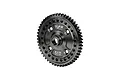 A black GPM Racing 51T 1Mod spur gear made of carbon steel, shown in a studio product shot against a white background.