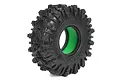 A single Boom Racing 1.9 inch Aggressor Gekko RC crawler tyre with a bright green foam insert, shown against a white background.