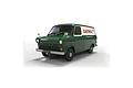 A 1/32 scale Scalextric Castrol Ford Transit MK1 slot car in green and white livery on a white background.