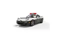 A 1/32 scale Scalextric Mazda RX7 FD Japanese police slot car in white and black livery with a red light bar on the roof, shown on a white background.