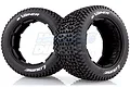 Two black Louise B-Viper RC buggy tyres with a blocky tread pattern, shown from a side and front angle against a white background.