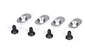 Four silver metal engine mount inserts and four black flat-head screws for Losi RC vehicles.
