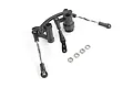 Rovan black aluminium steering bell crank and drag link assembly for RC cars, including four small metal ball bearings on a white background.