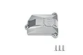 A silver GPM Racing aluminium receiver cover for an RC car, shown with three small mounting screws on a white background.