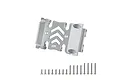 A silver aluminium centre gear box skid plate by GPM Racing, shown with a set of included mounting screws on a white background.