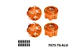 Four orange anodized aluminium 17mm serrated wheel nuts with GPM Racing branding and a set of small black grub screws on a white background.
