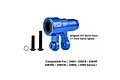 A blue anodized aluminium 25T servo horn by GPM Racing, shown with two black screws and a washer against a white background.