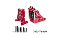 GPM Racing red aluminium motor mount set for RC cars, featuring two main red metal mounts, black screws, and washers on a white background.