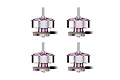 Four BetaFPV 0802 25000Kv brushless motors for drones, featuring purple and silver metal housings, arranged in a grid against a white background.
