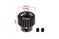 A black GPM Racing 23T 0.5 module pinion gear with dimension annotations and two grub screws on a white background.