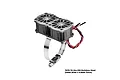 GPM Racing silver aluminium dual 40mm cooling fan mount with adjustable stainless steel hose clamp for RC motors.