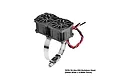 GPM Racing black dual cooling fan unit with an adjustable stainless steel mounting strap for RC motors.