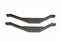 Two black plastic Traxxas lower chassis braces for RC vehicles, shown side-by-side against a white background.