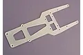A flat, light-grey fibreglass upper chassis plate for a Traxxas RC vehicle, featuring various cutouts and mounting holes.