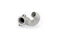 A studio shot of a Traxxas aluminium exhaust header for an RC nitro engine, showing the curved metal pipe and mounting flange.