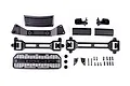 Traxxas 1/10 2017 Ford Raptor body accessories kit including grille, clipless mount latches, and mounting hardware on a white background.
