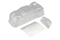Clear, unpainted Team Associated RC10T6 truck body shell with a separate rear wing and window mask sheet on a white background.