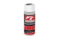 A bottle of Factory Team 300,000cSt silicone differential fluid with a white cap and black, red, and white label.