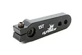 A black anodized aluminium 15T servo horn by Dynamite, featuring a clamp-style design with a small hex screw.