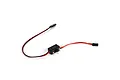 A black RC receiver on/off switch with red and black wiring and two connectors against a white background.