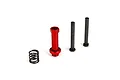 Losi steering post set including one red anodized aluminum post, two black metal posts, and one coil spring on a white background.