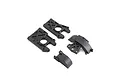 A set of four black plastic RC car parts including two flat mounting plates and two curved housing covers on a white background.