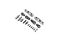 TLR steering linkage set including metal steering arms, plastic rod ends, ball studs, screws, and nuts on a white background.