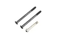 A set of three metal screws for RC car maintenance, including two long flat-head screws and one shorter socket-head screw.