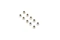 Ten silver-coloured metal nyloc nuts arranged in a loose cluster against a plain white background.