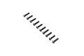 A set of ten black metal button head screws arranged in a diagonal line against a white background.