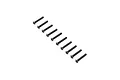 A set of ten black button head screws arranged in a diagonal line against a white background.