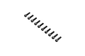 Ten black metal cap head screws arranged in a diagonal line on a white background.