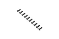 A set of ten black metal countersunk head screws arranged in a diagonal line on a white background.