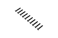 A set of ten black countersunk head screws arranged in a diagonal line against a white background.