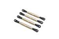 Four Losi variable diameter lower 4-link bars for Mini LMT RC vehicles, featuring gold-anodized metal shafts and black plastic rod ends.
