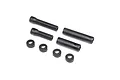 Axial WB12 driveshaft components including two splined shafts, two outer sleeves, and four small collars on a white background.