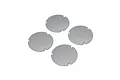 Four silver circular wheel covers for Losi 22S Sprint RC car arranged on a white background.